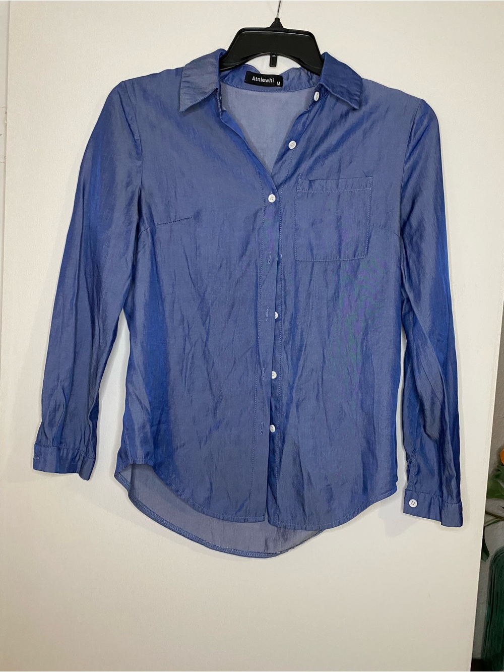 Men's Blue Long-Sleeve Casual Button-Down Shirt